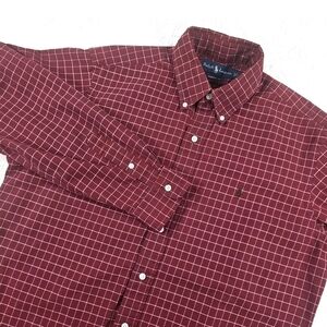 Ralph Lauren Button Down Shirt Mens Large Long Sleeve Burgundy Plaid Classic Fit
